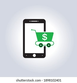 ONLINE-SHOPPING-Symbol Vektordesign-Illustrationssymbol. Einzeln auf weißem Hintergrund. Grafisches Design für Ihr Design, Sammlung von Flachsymbolen, Abstrakte zeitgenössische Vektorgrafik