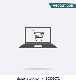 Online shopping icon vector. Flat store cart symbol isolated on white background. Trendy internet concept. Modern sign for web site button, mobile app, ui design. Logo illustration.