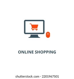 Icono de compras en línea concepto de ilustración vectorial aislado en fondo blanco usado para web y móvil