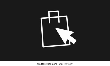 Online Shopping Icon. Vector isolated black and white ditable illustration of a shopping bag and a mouse click