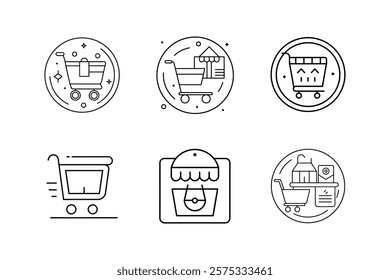 online shopping icon vector line art illustration