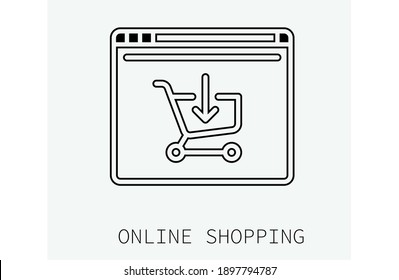 Online shopping icon vector. Linear style sign for mobile concept and web design. Online shopping symbol illustration. Pixel vector graphics - Vector