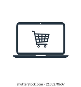 online shopping icon vector on laptop Online shopping symbol for your website design, logo, app, UI. isolated white background.