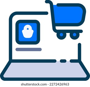 Vector de iconos de compras en línea: Un vector de iconos que representa las compras en línea a menudo incluye un carro de la compra o un símbolo de bolsa. Este icono se utiliza normalmente para indicar las opciones de compra en línea