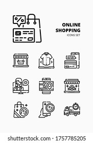 ONLINE SHOPPING icon for webpage, application, card, printing, social media, posts etc.

