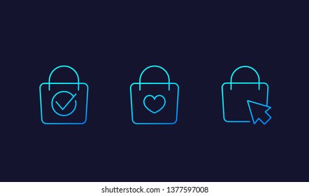 online shopping icons with bag, linear