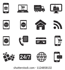 Online Shopping Icons. Black Scribble Design. Vector Illustration.