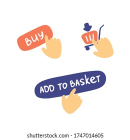Online shopping icons. Buy, add to basket buttons. Simple flat shopping signs. Vector illustration
