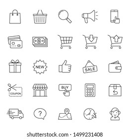 Online shopping icons collection set, E-commerce business, Symbol thin line design for application and websites on white background, Vector illustration