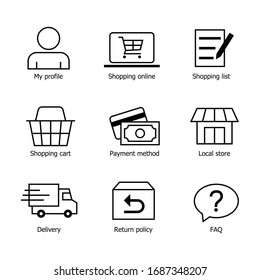 Online shopping icons collection set, E-commerce business, Symbol thin line design for application and websites on white background, Vector illustration