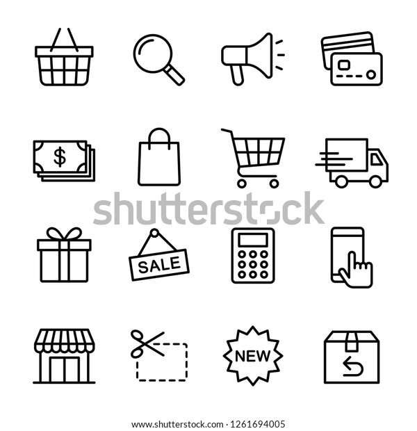Online shopping icons collection set,\
E-commerce business, Symbol thin line design for application and\
websites on white background, Vector\
illustration