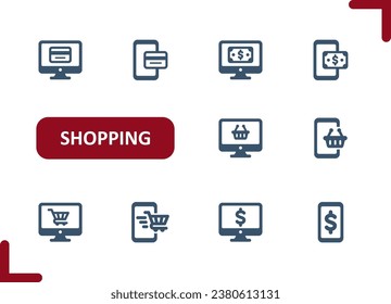 Online Shopping Icons. E-commerce, Retail, Computer, Mobile Phone, Laptop, Smartphone Icon. Professional, pixel perfect vector icon set.