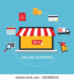 online shopping icons and elements for mobile. Pay per click. e-commerce concepts. web money and payments. vector illustration in flat style modern design. online order process.