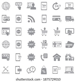 Online Shopping Icons. Gray Flat Design. Vector Illustration.