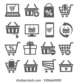 Online shopping icons on white background