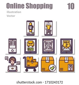 Online Shopping icons Outline Color symbol, vector and illustration set 2