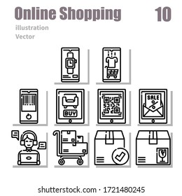 Online Shopping icons Outline symbol, vector and illustration set 2