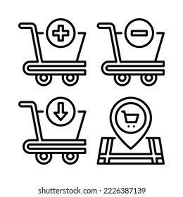 Online Shopping Icons Set = add to cart, delete from cart, trolley cart, map shopping. Perfect for website mobile app, app icons, presentation, illustration and any other projects.