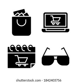 Online Shopping Icons Set= shopping bag, laptop, calendar shop, eyeglasses. Perfect for website mobile app, app icons, presentation, illustration and any other projects.