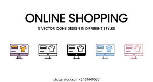 Iconos de compras en línea establecidos en ilustración de stock de Vector de estilo diferente.