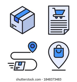 Online Shopping Icons Set (Filled Line) = box, shopping list, logistics delivery, pin shopping. Perfect for website mobile app, app icons, presentation, illustration and any other projects.