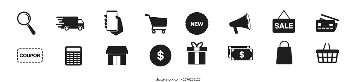 Online shopping icons set, payment elements vector illustration