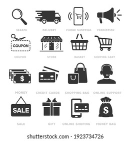 Online shopping icons set, payment elements vector illustration