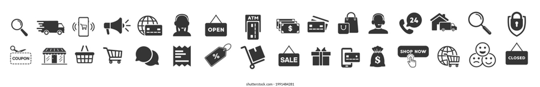 Online shopping icons set, payment elements vector illustration