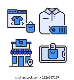 Online Shopping Icons Set = online store, polo shirt, supermarket, smartphone. Perfect for website mobile app, app icons, presentation, illustration and any other projects.