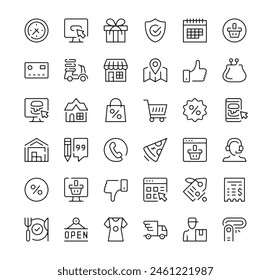 Online shopping icons set. Vector line icons. Black outline stroke symbols