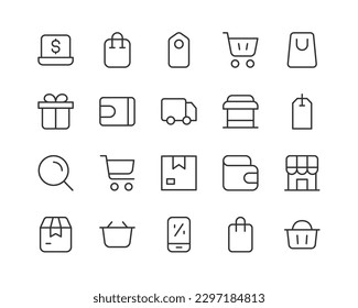 online shopping icons set for web and UIUX design. Vector objects isolated on a white background