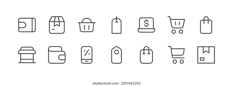 online shopping icons set for web and UIUX design. Vector objects isolated on a white background
