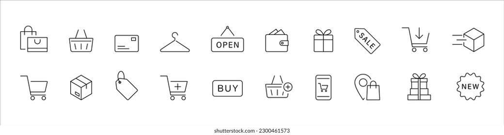 Online shopping icons. Shop commerce order icon collection 