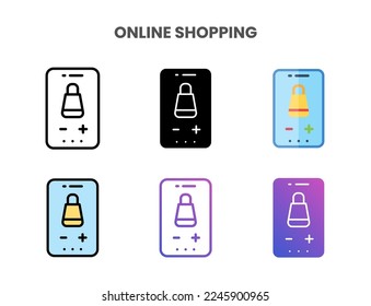 Online Shopping icons vector illustration set line, flat, glyph, outline color gradient. Great for web, app, presentation and more. Editable stroke and pixel perfect.