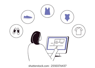 Idea de compras en línea para tienda de Web, redes sociales, medios impresos, App móviles, Vector de aplicaciones de Web
