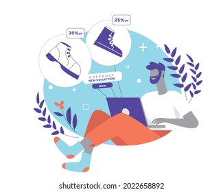 Online Shopping Illustration Concept Vector, A Man Buying Shoes From Online Shop