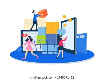 Online Shopping - Illustration. Editable Stroke. Vector Graphic