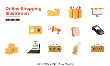 Conjunto de elementos de ilustración de compras en línea