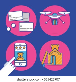Online Shopping Illustration in Flat Linear Vector Style