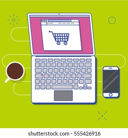 Online Shopping Illustration in Flat Linear Vector Style
