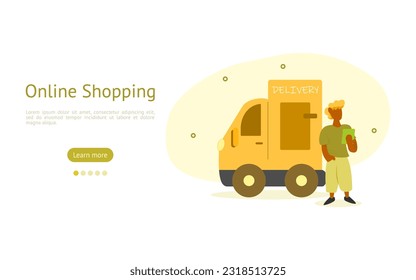 Online shopping illustration set. Character is checking the parcel delivery location via mobile phone. online shopping concept. people vector illustration.
