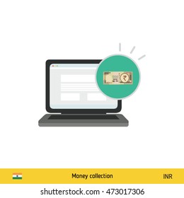 Online shopping. Indian Rupee banknote. E-commerce platform concept vector illustration.