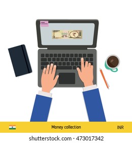 Online shopping. Indian Rupee banknote. E-commerce platform concept vector illustration.