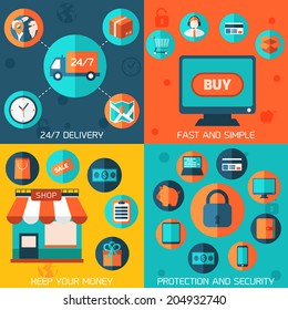 On-line shopping infographic background.  Colorful design elements for mobile and web applications. 