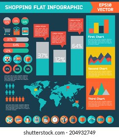 On-line shopping infographic background.  Colorful design elements for mobile and web applications. 
