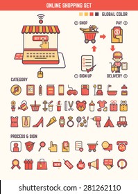 Online Shopping Infographic Elements For Kid Including Categories And Marketing Tools