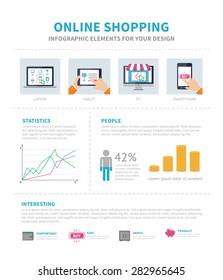 Online Shopping Infographic. Flat design infographic and space for text