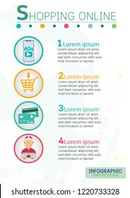 Online shopping infographic template, vector illustration.
