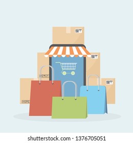 online shopping, with internet and marketing icon. e-commerce smartphone concept.
