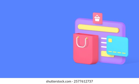 Online shopping internet store browser purchase banner copy space vector illustration. Cyberspace market supermarket website purchasing payment e business commercial technology